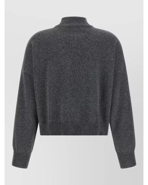 Brunello Cucinelli Gray Cashmere Ribbed Turtleneck Sequin Loose-Fit Sweatshirt