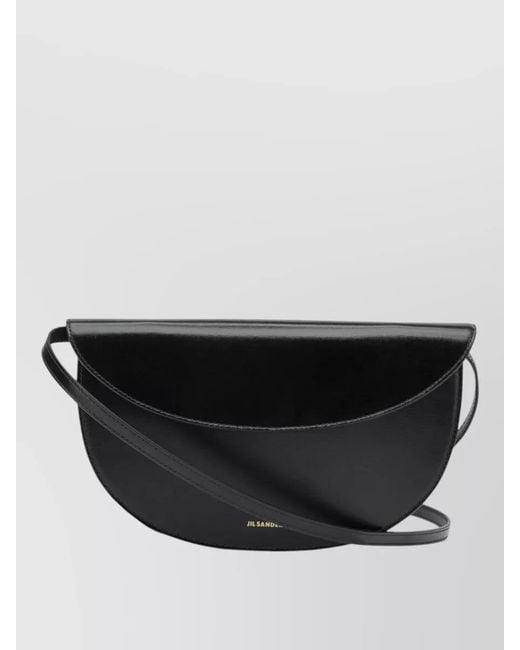 Jil Sander Black Curve Wallet Adjustable Strap Smooth Finish