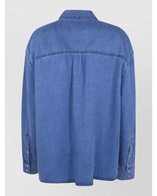 7 For All Mankind Blue Lyocell Shirt Long Sleeves Collared Chest Pockets