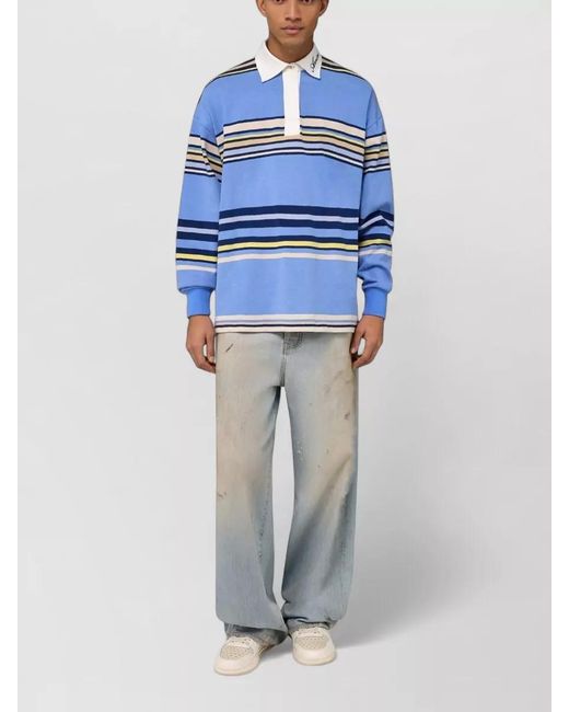 Amiri Blue Oversized Striped Long Sleeve Polo Shirt for men