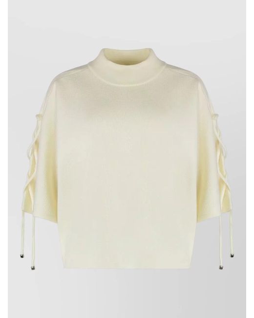 Max Mara White Wool Top High Neck Short Sleeves