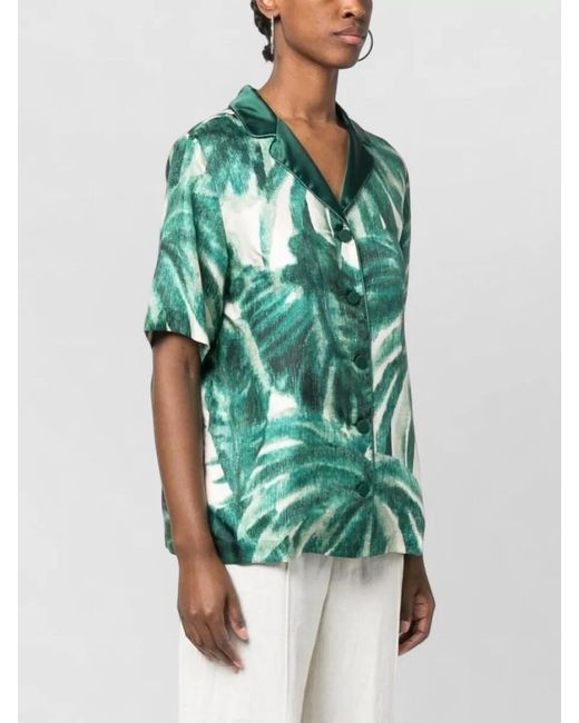 F.R.S For Restless Sleepers Green Silk Printed Pajama Shirt