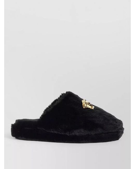 Versace Black Slippers Jellyfish Faux Fur Detail