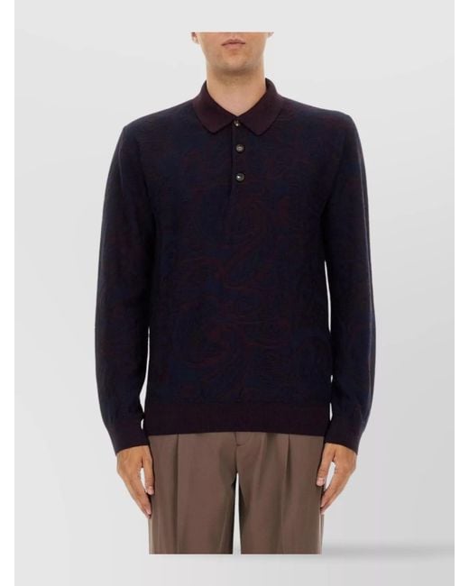 Etro Blue Long-Sleeve Polo Shirt for men