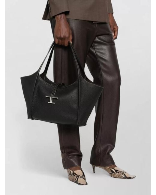 Tod's Black T Small Textured Leather Shoulder Tote