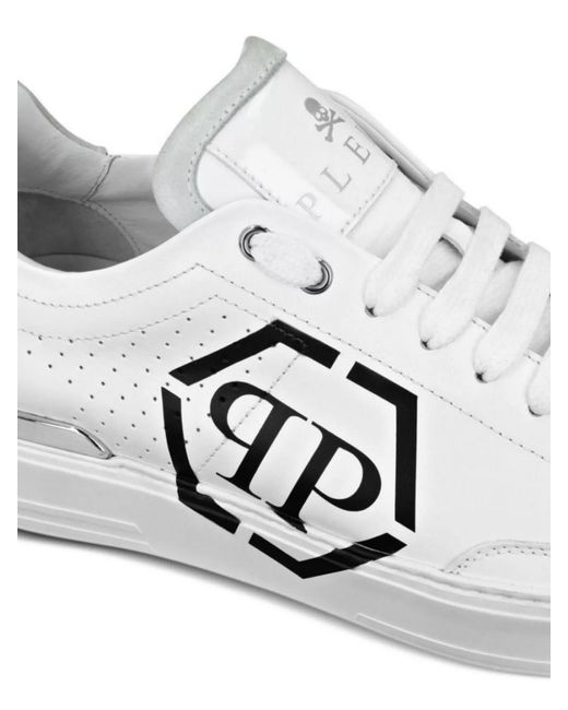 Philipp Plein Metallic Leather Logo-Print Low-Top Sneakers for men