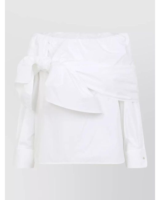 Max Mara White Cotton Shoulderless Knotted Long-Sleeve Blouse