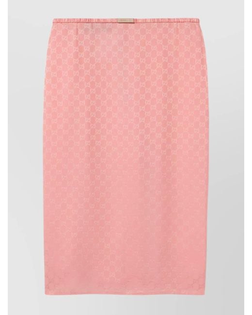 Gucci Pink Silk Gg Jacquard Straight Skirt