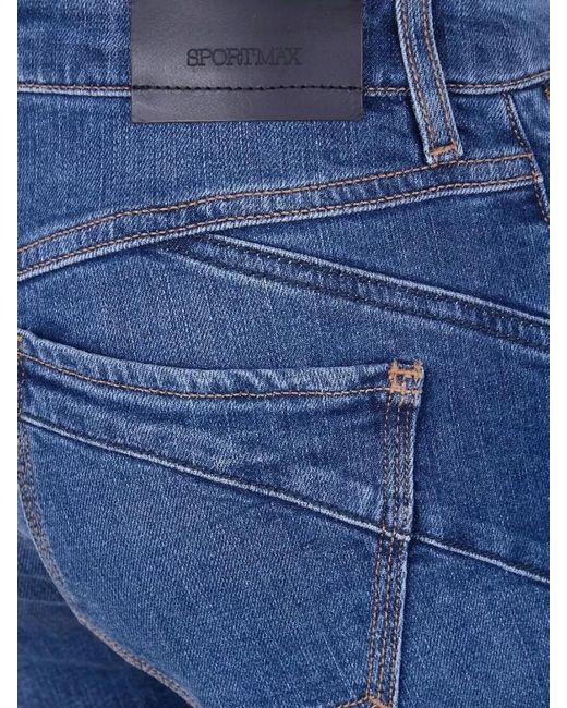 Sportmax Blue Denim Mini Flared Straight Trousers