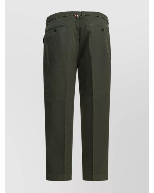 Thom Browne Green Cotton Mid-Rise Tapered Trousers for men