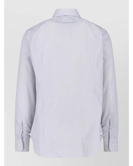 Barba Napoli White Striped Shirt Button Down Collar Long Sleeves for men