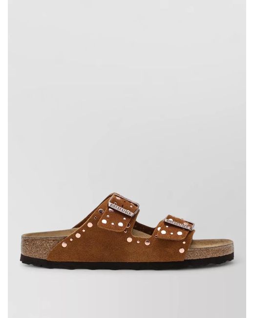 Birkenstock Brown Slide Sandals Open Toe Double Strap Studs