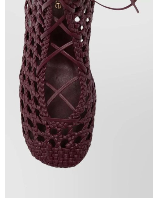 Forte_forte Red Woven Ankle Mules Block Heel Design