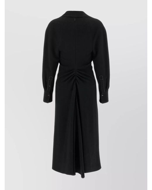 Victoria Beckham Black Long Sleeve Polo Collar Midi Dress