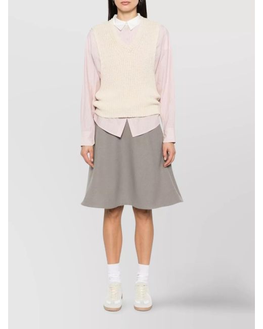AMI Gray Wool-Blend Knitted Midi Skirt