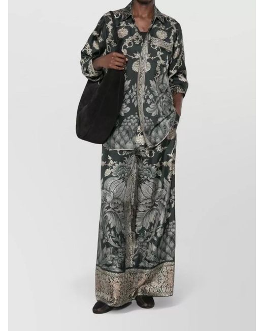 Pierre Louis Mascia Gray Silk Shirt Floral Print Curved Hem
