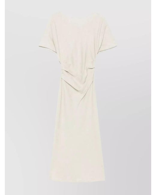 Staud White Linen Boat Neck Dolman Sleeve Draped Midi Dress