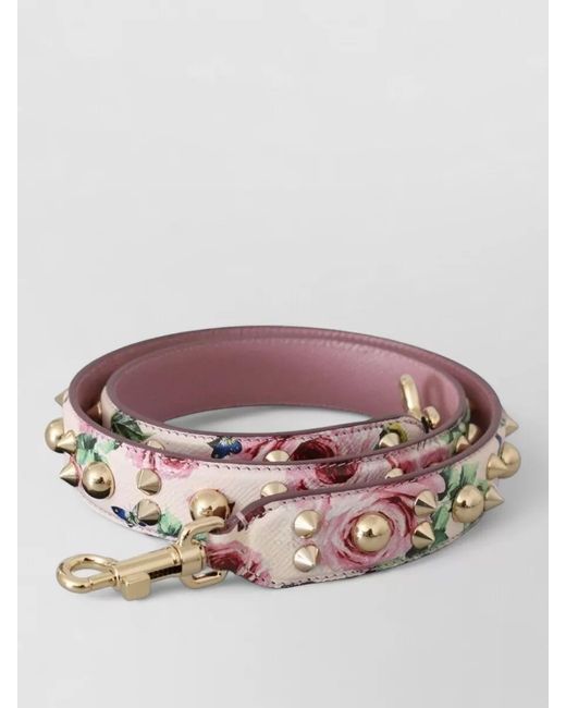 Dolce & Gabbana Pink Floral Leather Shoulder Strap Studs