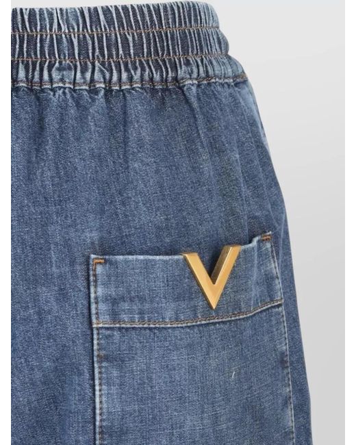 Valentino Garavani Blue Cotton Tassel-Detail Wide-Leg Jeans
