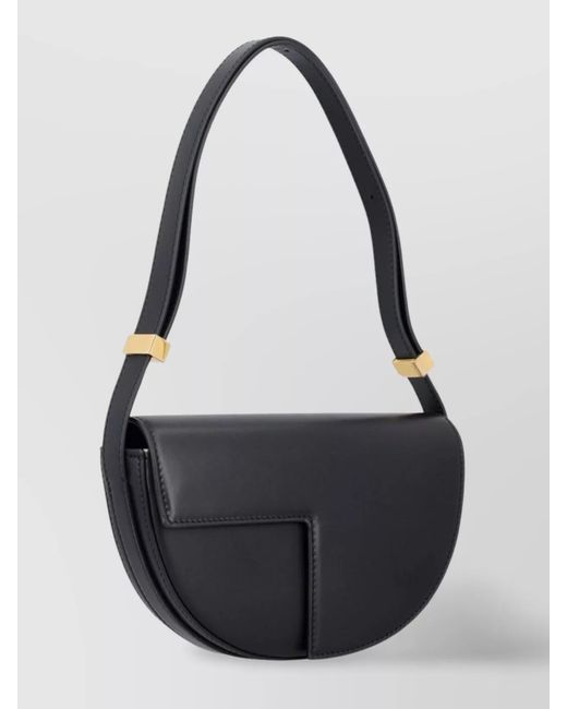 Patou Black Leather Asymmetric Shoulder Bag