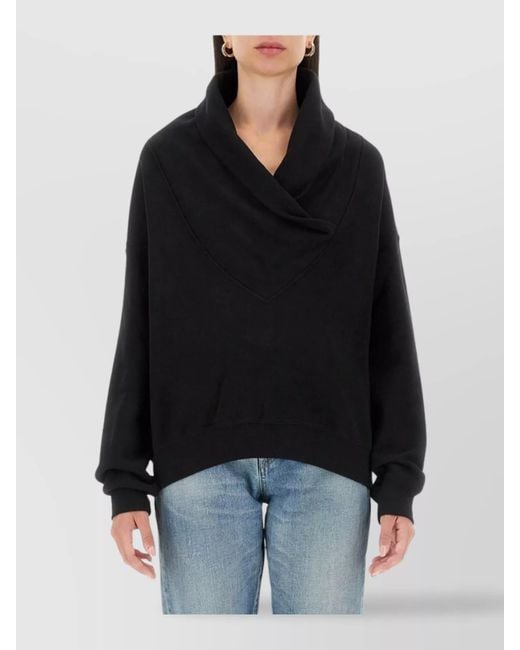 YAS bow neck long sleeve knit top in black