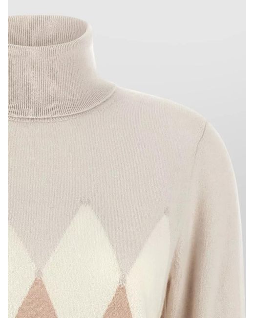 Ballantyne Natural Cashmere Diamond-Intarsia Turtleneck Sweater