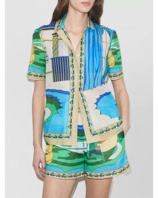 Tory Burch Blue Pool Print Camp Shirt Cover Up