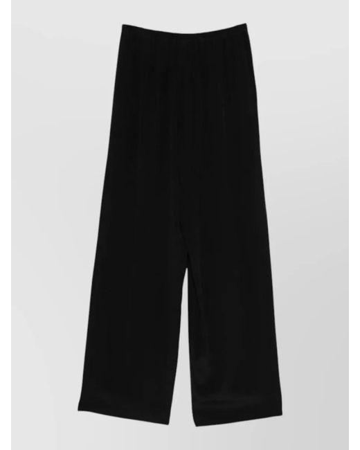 Alysi Black Silk Trousers Elasticated Waistband Wide Leg