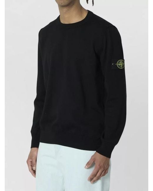 Stone Island Black Organic Cotton Crew Neck Sweater Long Sleeves for men