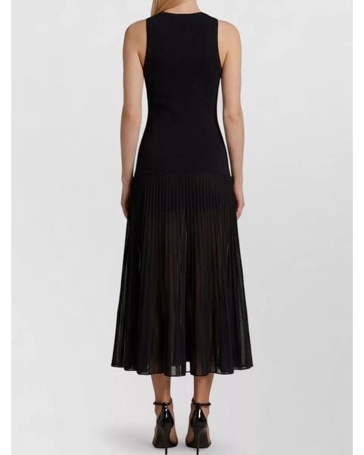 Alaïa Black Sheer Midi Knit Dress Pleated Panels