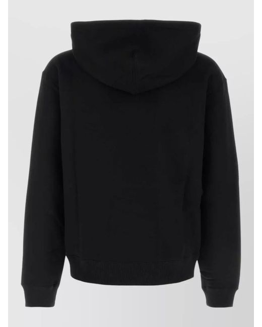 Jil Sander Black Cotton Hooded Sweatshirt Ribbed Cuffs Hem for men