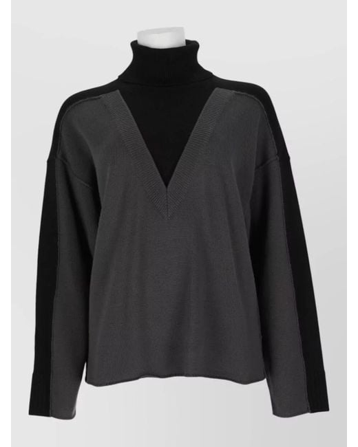 MM6 by Maison Margiela Black Merino Wool Two-Tone Ribbed High-Neck Sweater