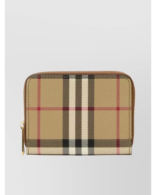 Burberry Natural Checked Canvas Zip Around Wallet