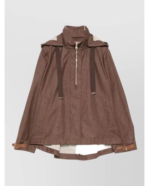 Herno Brown Down Jacket Hooded Belt And Strap Detail