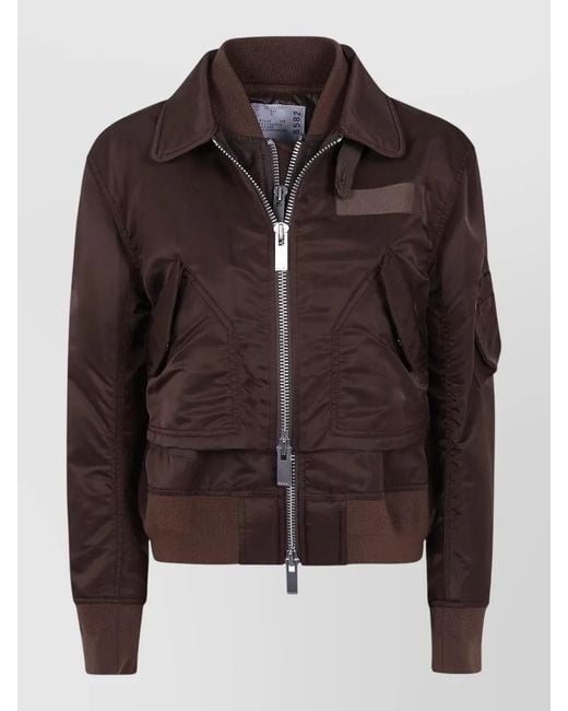 Sacai Brown Nylon Twill Cropped Collared Casual Jacket