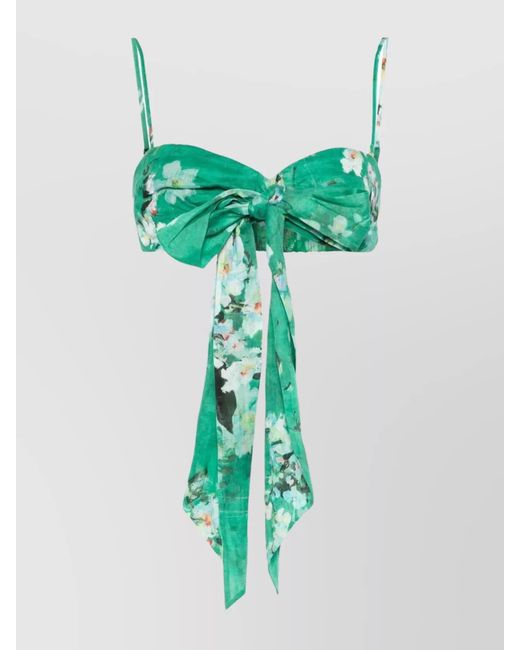 Zimmermann Green Linen Draped Bow Bralette