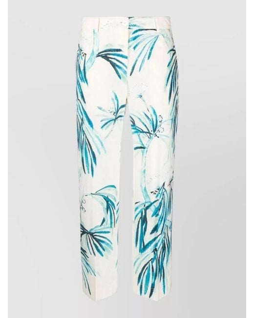 F.R.S For Restless Sleepers Blue Wide Leg Cotton Trousers Leaf Print