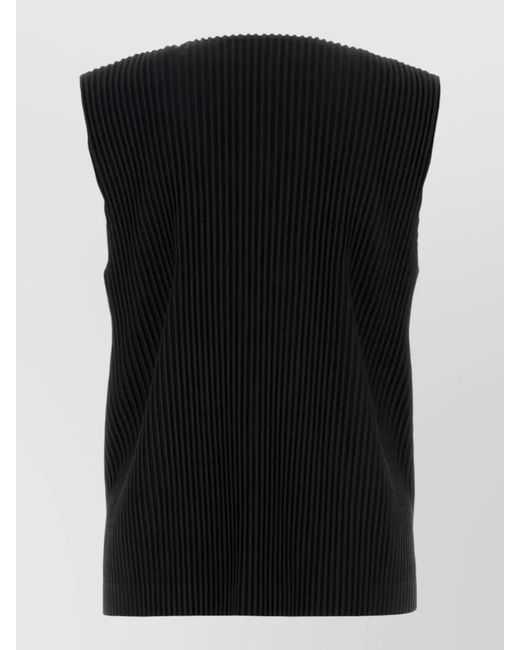 Homme Plissé Issey Miyake Black Textured Polyester Vest Sleeveless V Neckline for men
