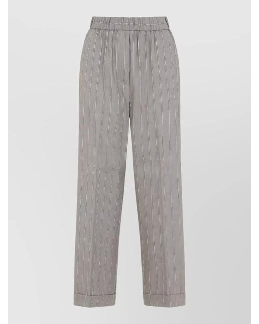 Peserico Gray Linen Pinstriped Straight-Leg Trousers
