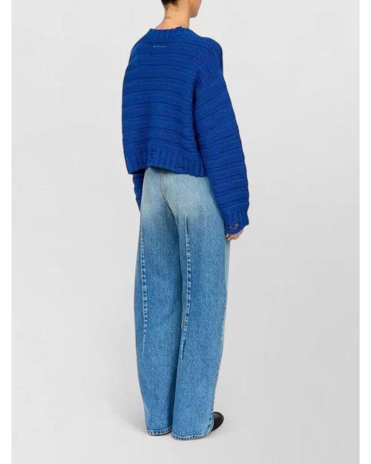 MM6 by Maison Margiela Blue Cropped Crew Neck Ribbed Wool Top