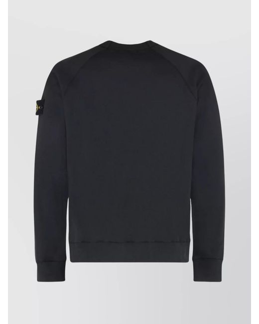 Stone Island Blue Crew-Neck Cotton Sweatshirt With Raglan Sleeves for men