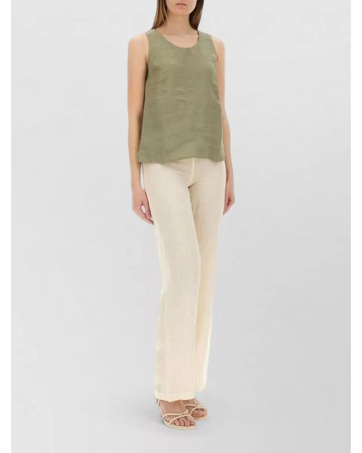 120% Lino Multicolor Linen Scoop Neck Sleeveless Summer Top