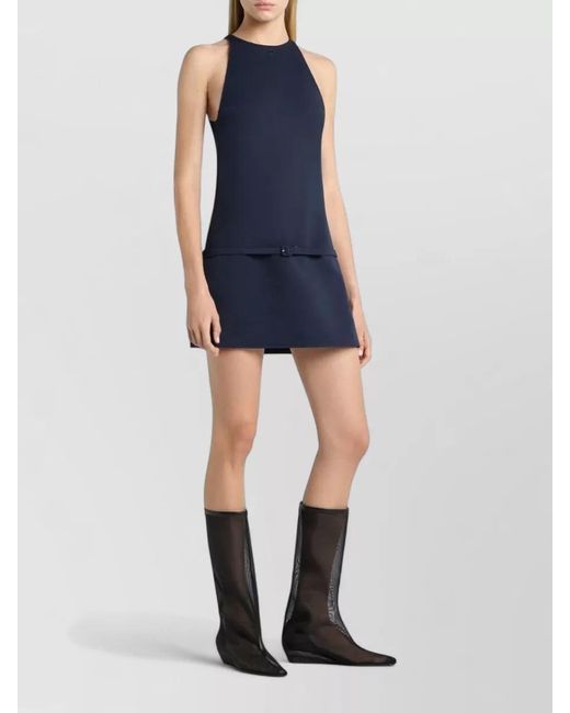 Courreges Blue Belted Halter Mini Dress Sleeveless Twill