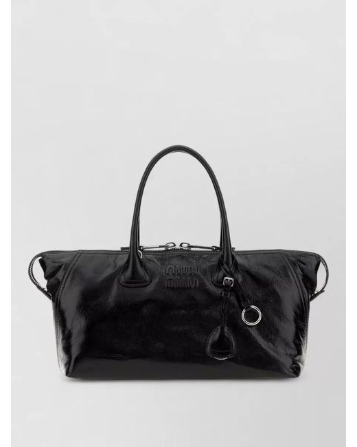 Miu Miu Black Leather Tote Handbag Top Handles Tag