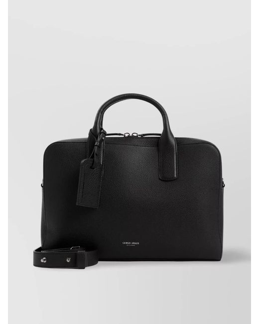 Giorgio Armani Black Grained Calf Leather Briefcase Bag for men