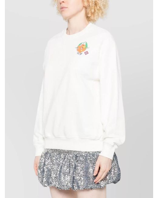 Casablanca White Ribbed Cotton Ski Print Sweatshirt