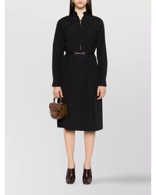Gucci Black Cotton Long-Sleeve Knee-Length Dress