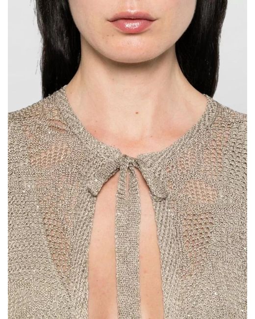 Fabiana Filippi Natural Long Cardigan Sheer Design Textured Knit Tie