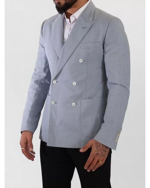 Dolce & Gabbana Gray Linen Slim-Fit Double-Breasted Blazer for men