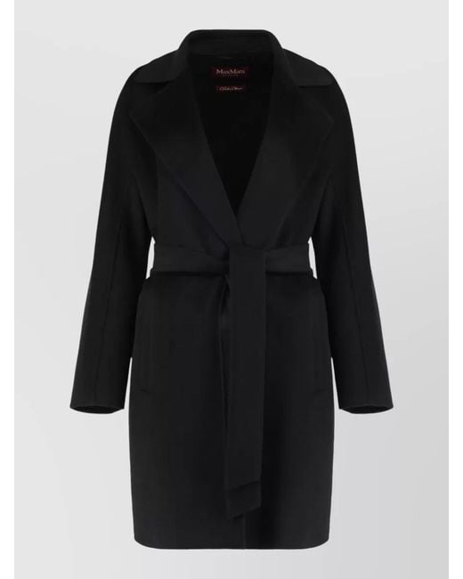 Max Mara Black Cashmere Virgin Wool Midi Single Breasted Coat